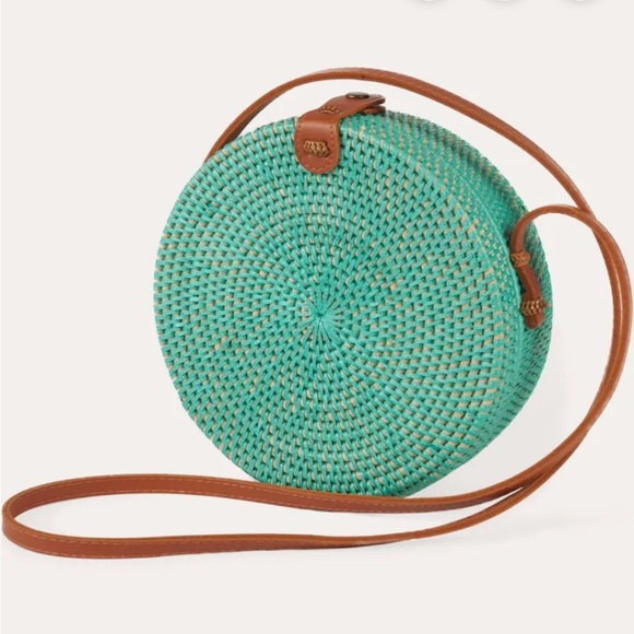 Unk Handbags - Unk Women's Aqua Rattan Circle Shoulder Bag Small Casual